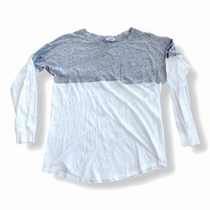Victoria’s Secret PINK Weathered Gray Colorblock Scoop Long Sleeve Campus Tee